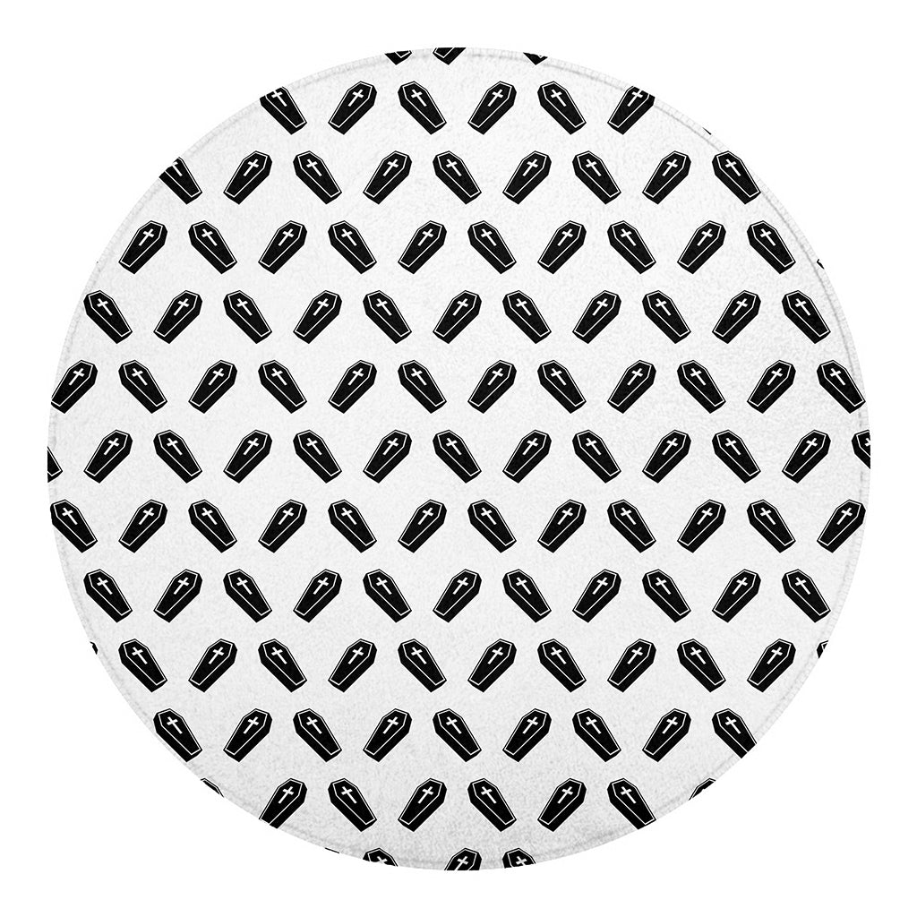 Black And White Coffin Pattern Print Round Blanket