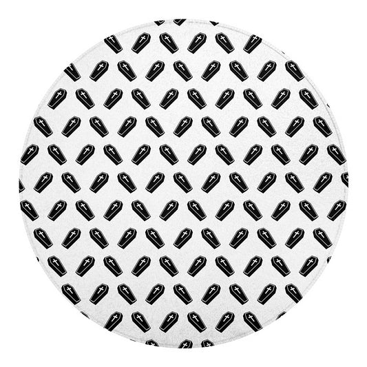 Black And White Coffin Pattern Print Round Blanket