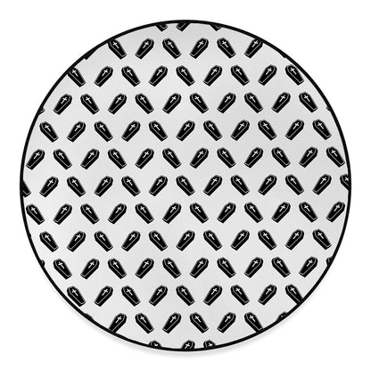 Black And White Coffin Pattern Print Round Floor Mat