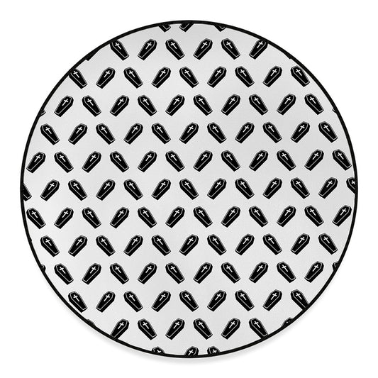 Black And White Coffin Pattern Print Round Floor Mat