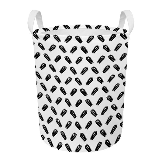 Black And White Coffin Pattern Print Round Laundry Basket