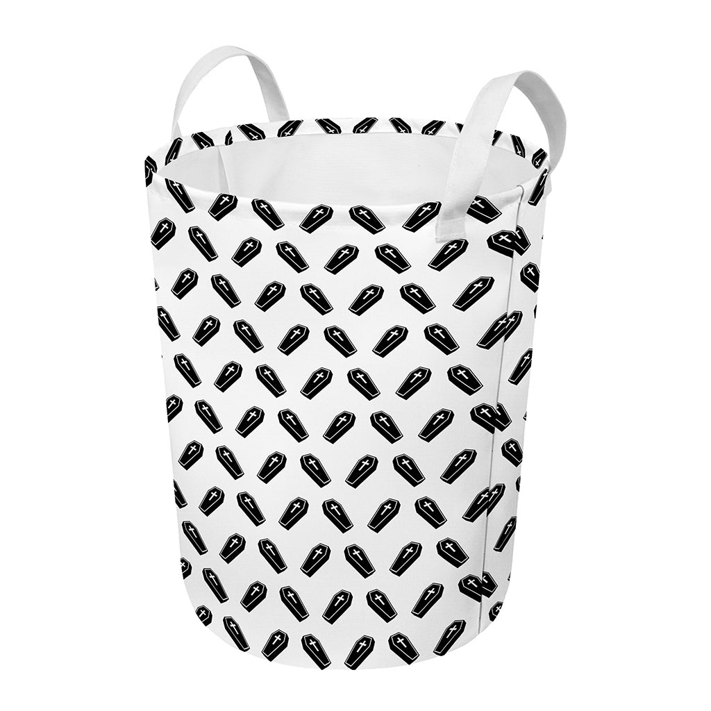 Black And White Coffin Pattern Print Round Laundry Basket