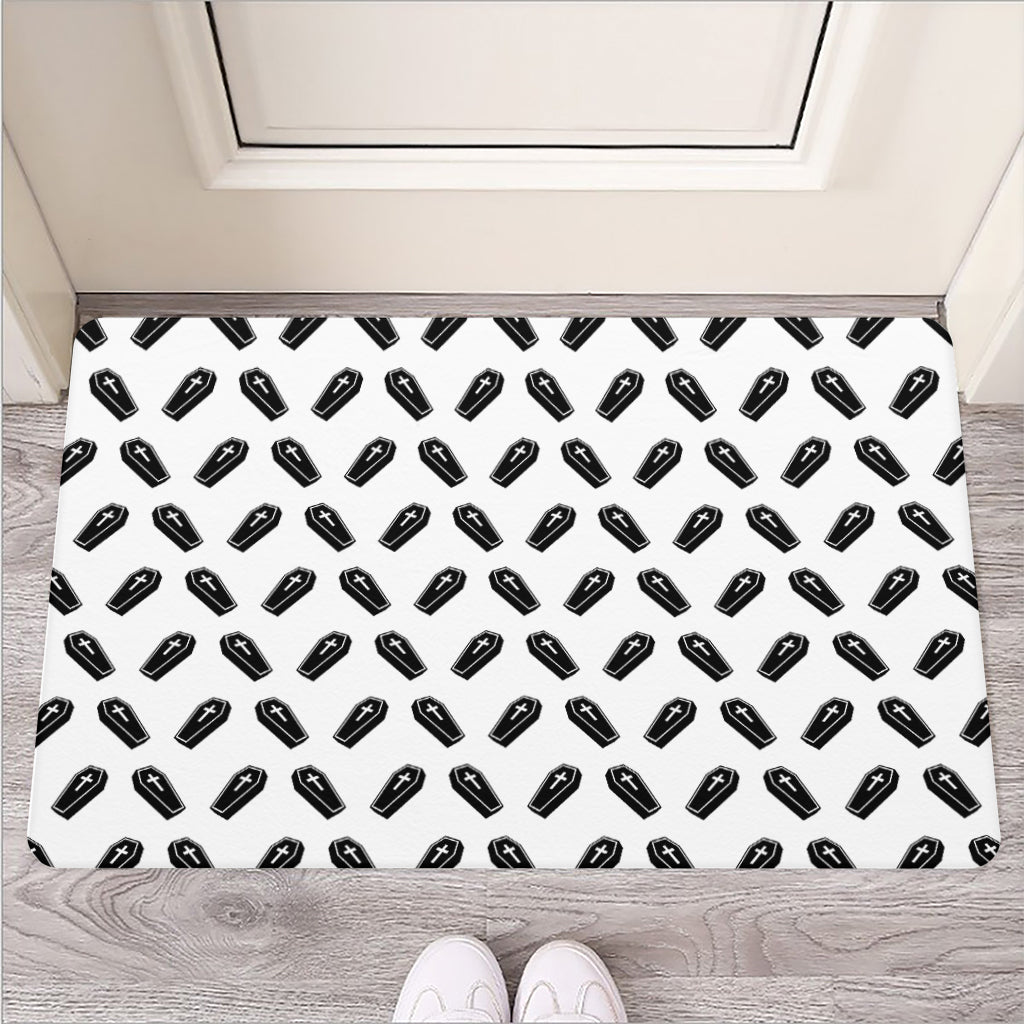 Black And White Coffin Pattern Print Rubber Doormat