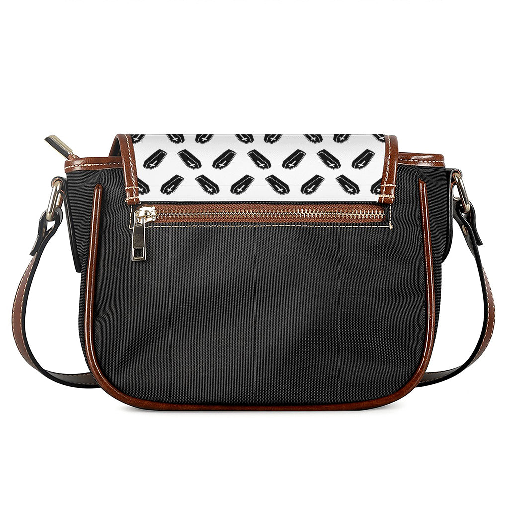 Black And White Coffin Pattern Print Saddle Bag