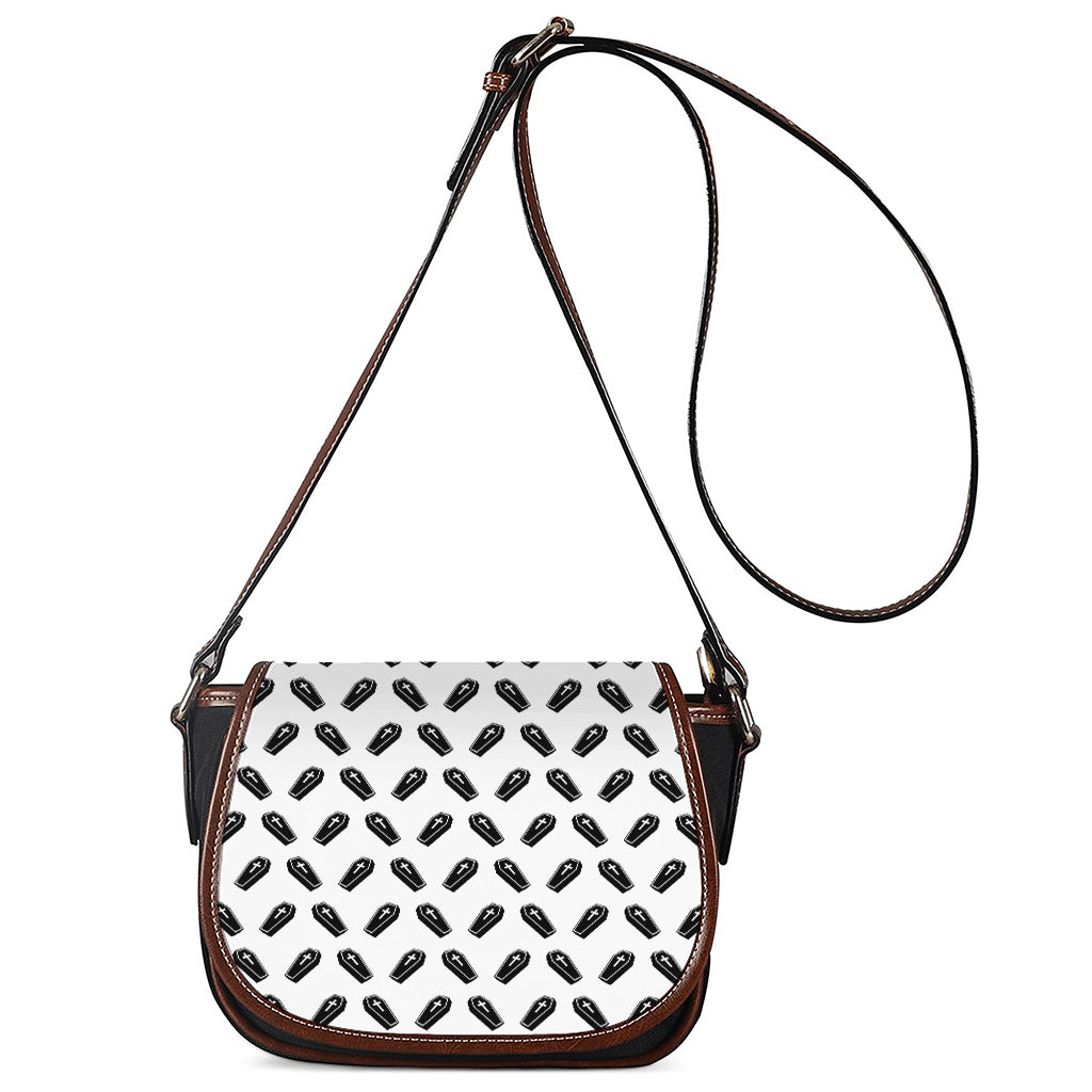 Black And White Coffin Pattern Print Saddle Bag