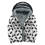 Black And White Coffin Pattern Print Sherpa Lined Zip Up Hoodie