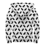 Black And White Coffin Pattern Print Sherpa Lined Zip Up Hoodie