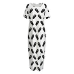 Black And White Coffin Pattern Print Short Sleeve Long Nightdress