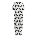 Black And White Coffin Pattern Print Short Sleeve Long Nightdress