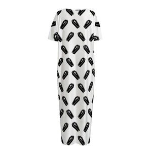 Black And White Coffin Pattern Print Short Sleeve Long Nightdress