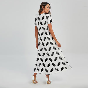 Black And White Coffin Pattern Print Short Sleeve Maxi Dress