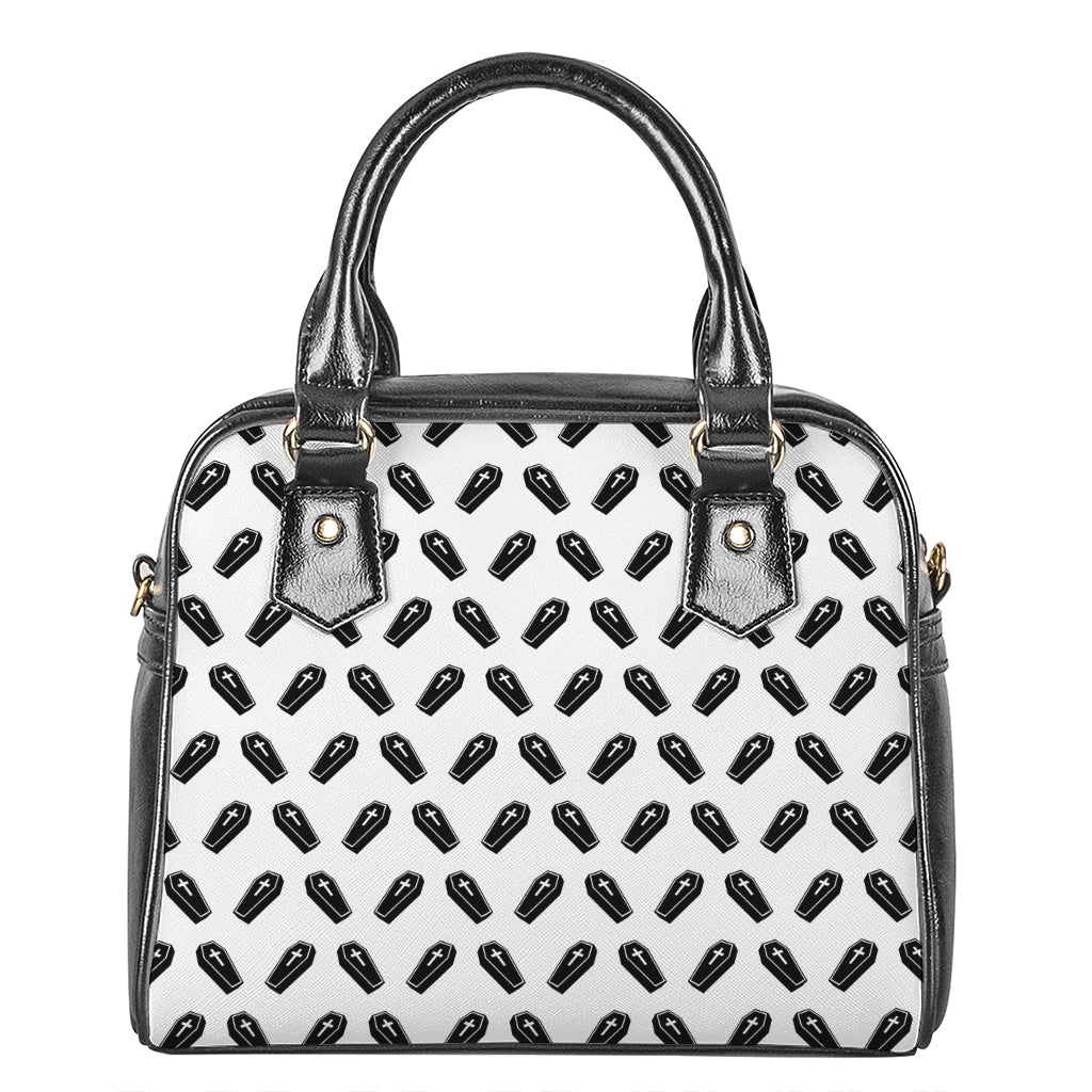 Black And White Coffin Pattern Print Shoulder Handbag