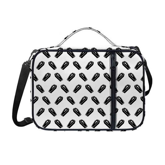 Black And White Coffin Pattern Print Shoulder Strap Bible Bag