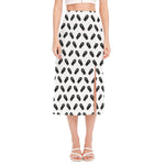 Black And White Coffin Pattern Print Side Slit Midi Skirt