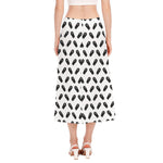 Black And White Coffin Pattern Print Side Slit Midi Skirt