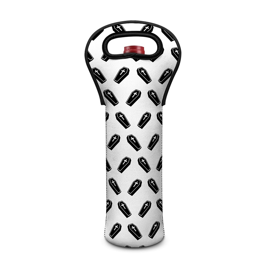 Black And White Coffin Pattern Print Single Neoprene Wine Tote