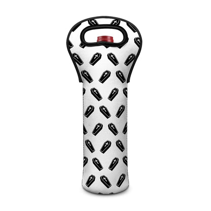 Black And White Coffin Pattern Print Single Neoprene Wine Tote