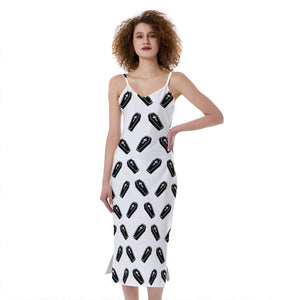 Black And White Coffin Pattern Print Slim Fit Midi Cami Dress