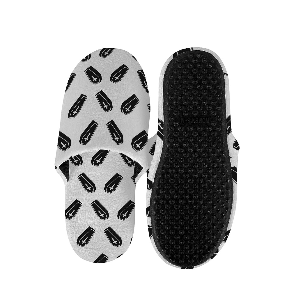 Black And White Coffin Pattern Print Slippers