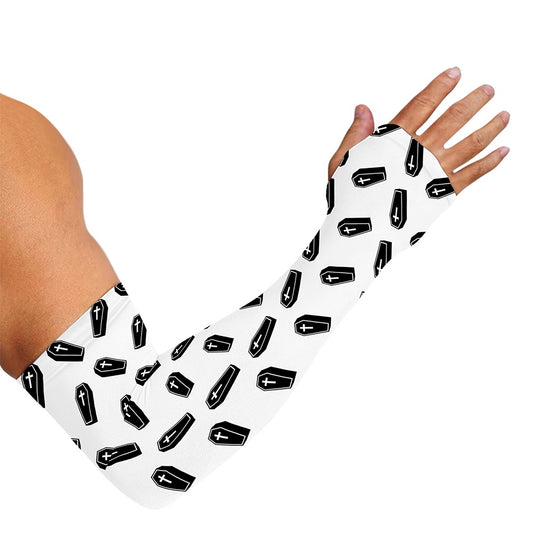 Black And White Coffin Pattern Print Sun Protection Arm Sleeves