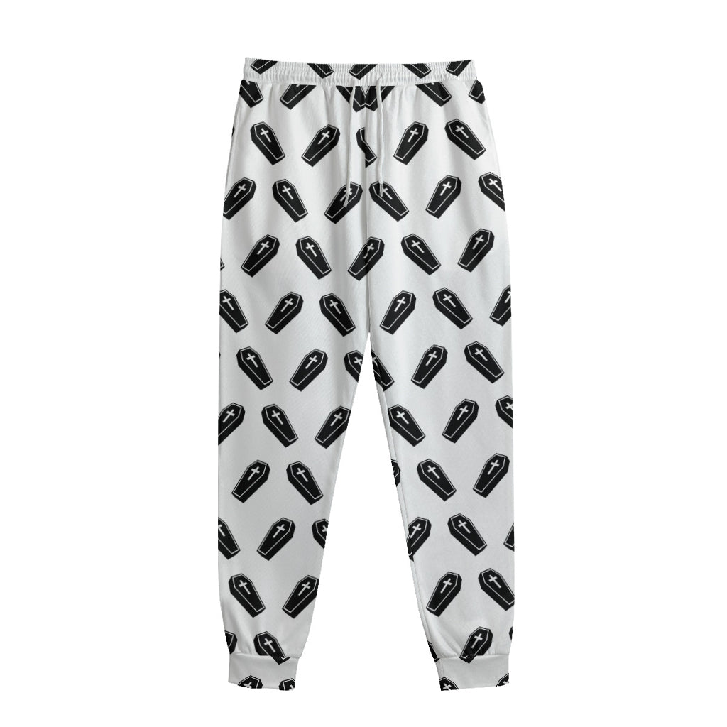 Black And White Coffin Pattern Print Sweatpants