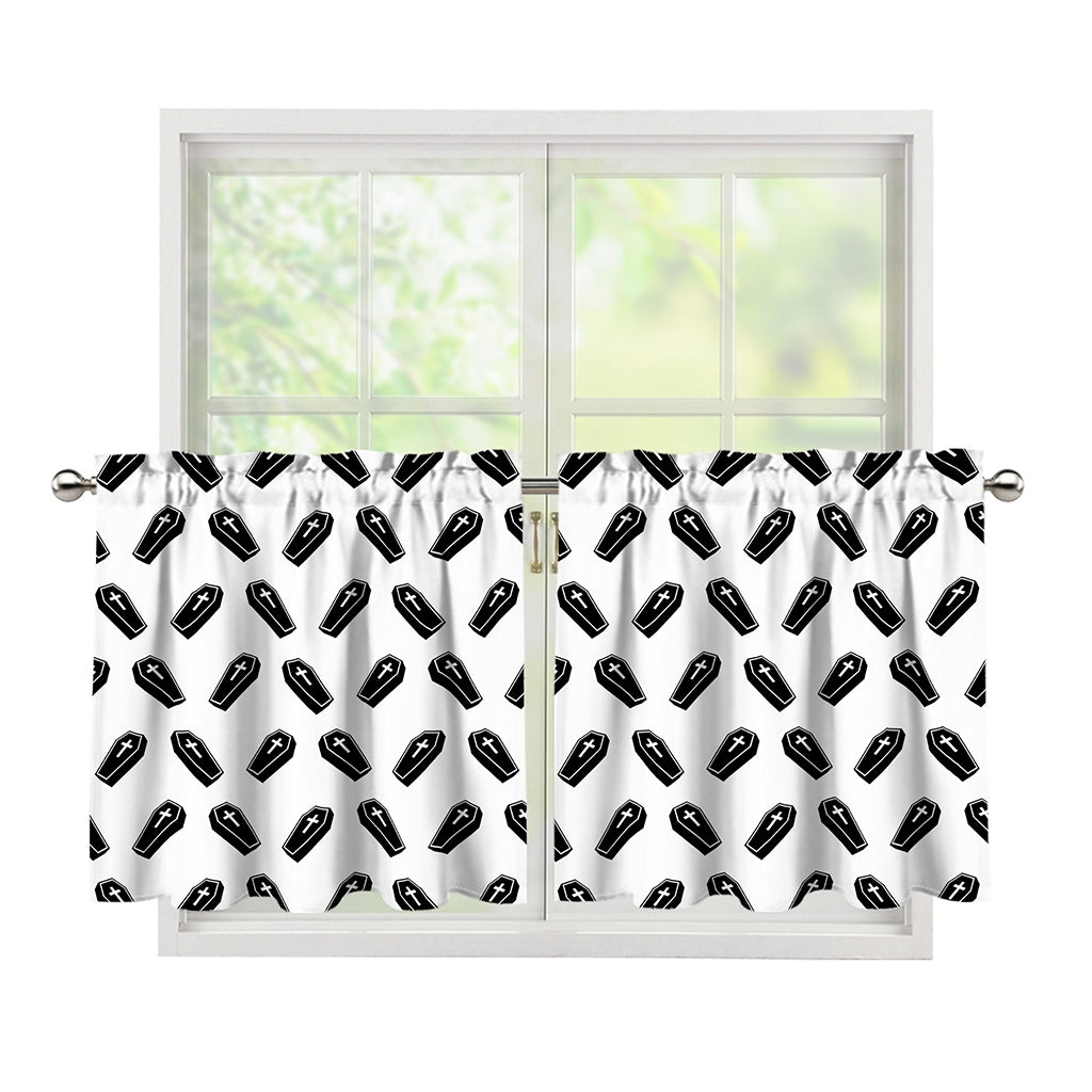 Black And White Coffin Pattern Print Tier Curtains