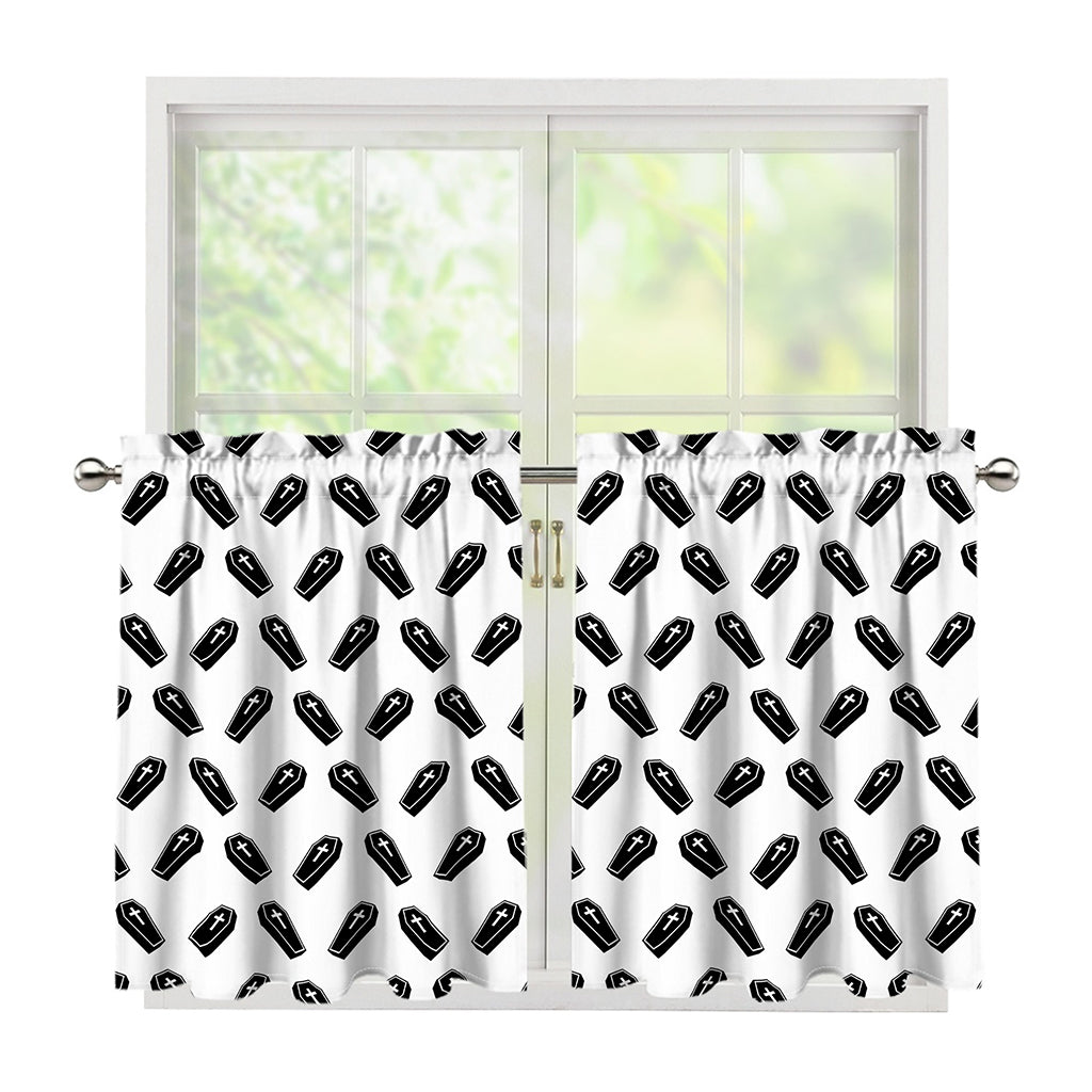 Black And White Coffin Pattern Print Tier Curtains