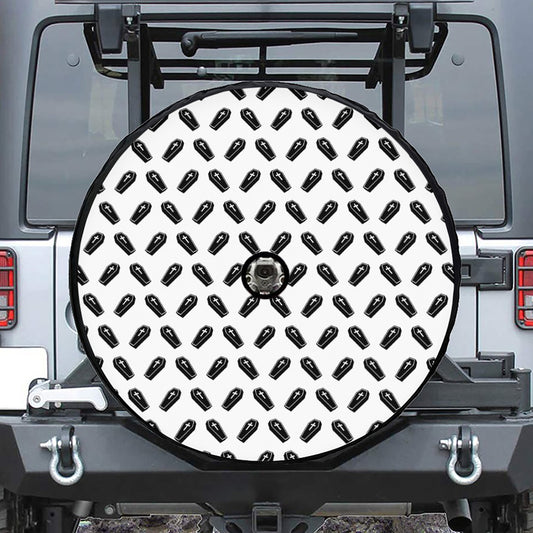 Black And White Coffin Pattern Print Tire Cover With Camera Hole