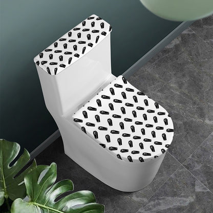 Black And White Coffin Pattern Print Toilet Lid And Tank Cover Set