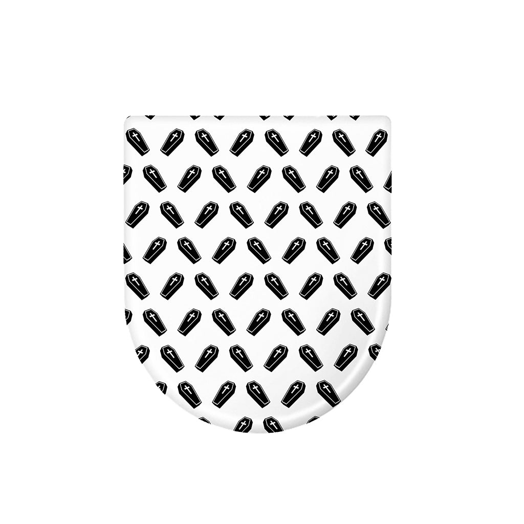 Black And White Coffin Pattern Print Toilet Lid Cover