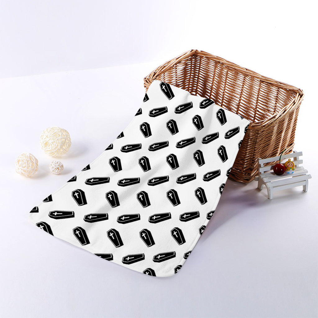 Black And White Coffin Pattern Print Towel