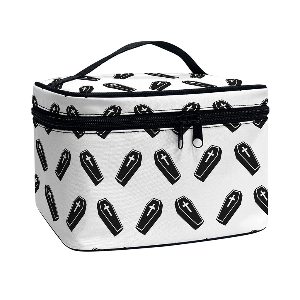 Black And White Coffin Pattern Print Travel Makeup Bag