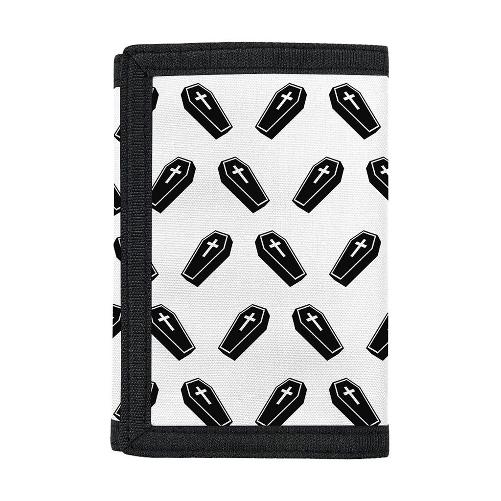 Black And White Coffin Pattern Print Trifold Wallet