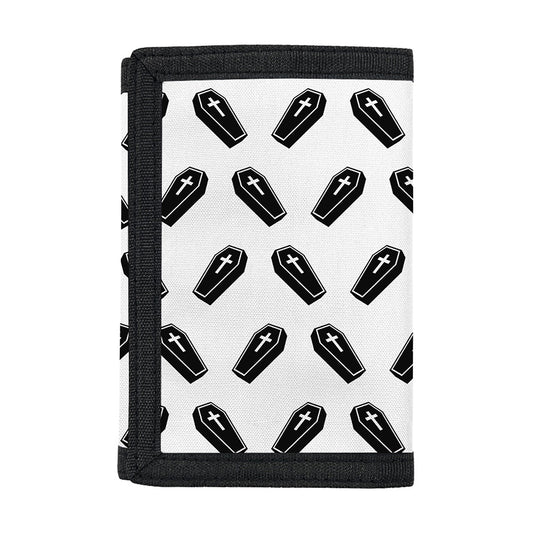 Black And White Coffin Pattern Print Trifold Wallet