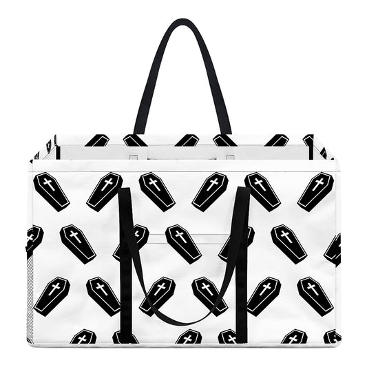 Black And White Coffin Pattern Print Utility Tote Bag