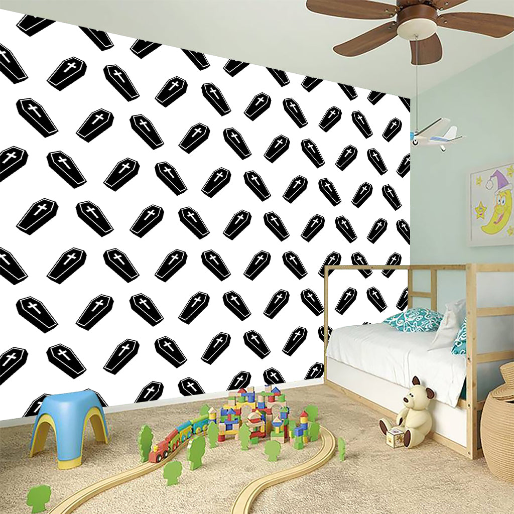 Black And White Coffin Pattern Print Wall Sticker