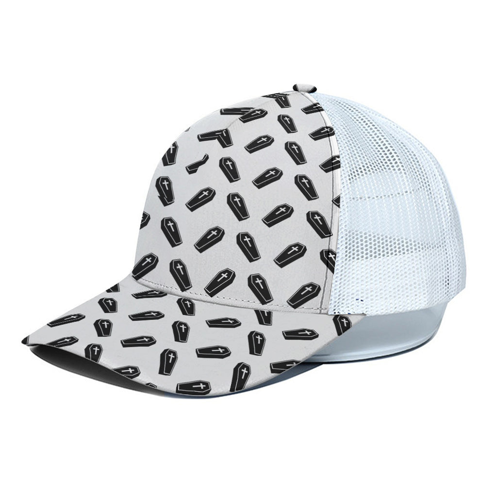 Black And White Coffin Pattern Print White Mesh Trucker Cap