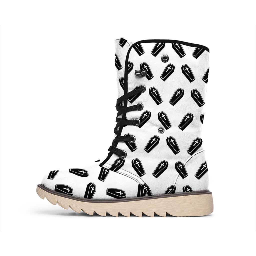 Black And White Coffin Pattern Print Winter Boots