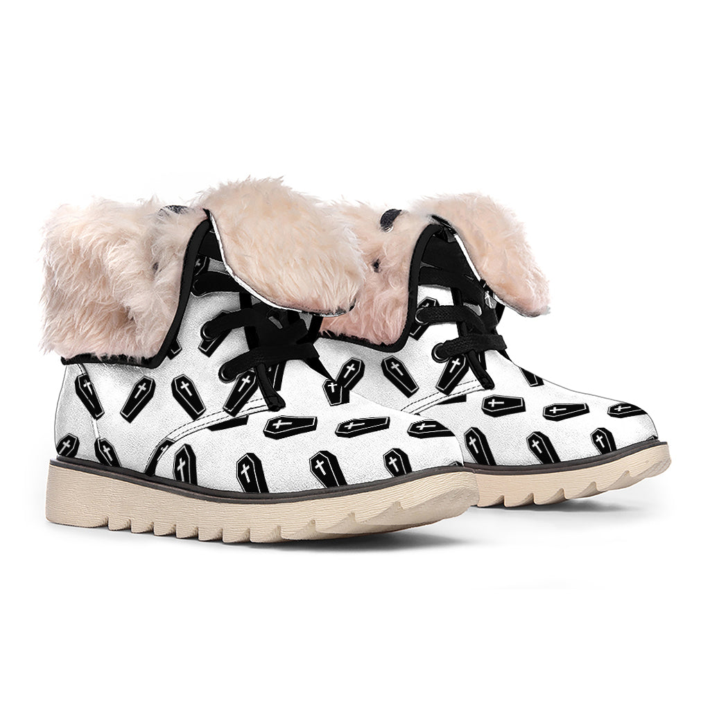 Black And White Coffin Pattern Print Winter Boots