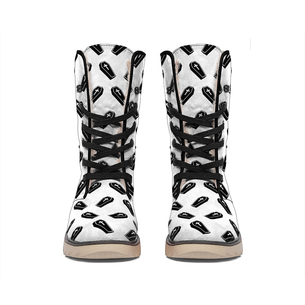 Black And White Coffin Pattern Print Winter Boots