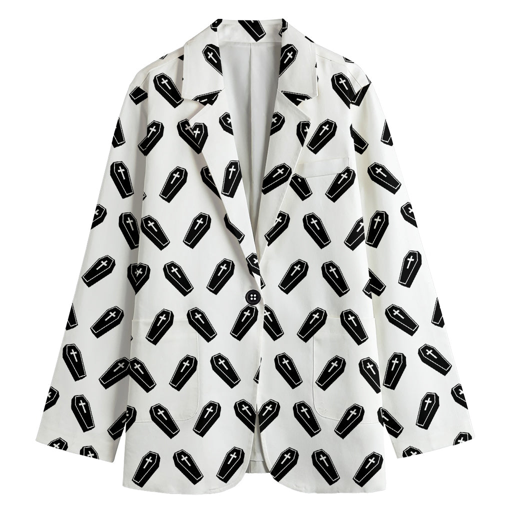 Black And White Coffin Pattern Print Women's Blazer