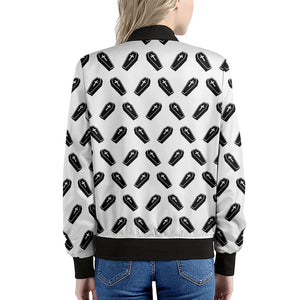 Black And White Coffin Pattern Print Women's Bomber Jacket