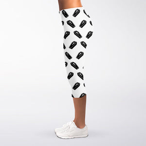 Black And White Coffin Pattern Print Women's Capri Leggings