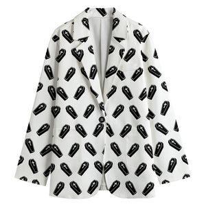 Black And White Coffin Pattern Print Women's Cotton Blazer