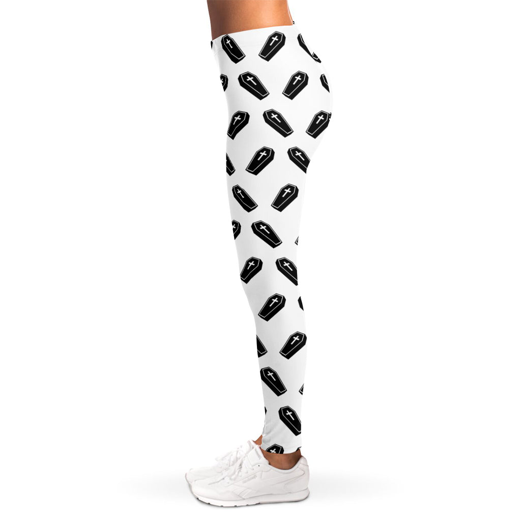 Black And White Coffin Pattern Print Women's Leggings