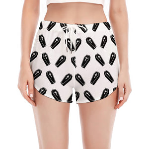 Black And White Coffin Pattern Print Women's Split Running Shorts