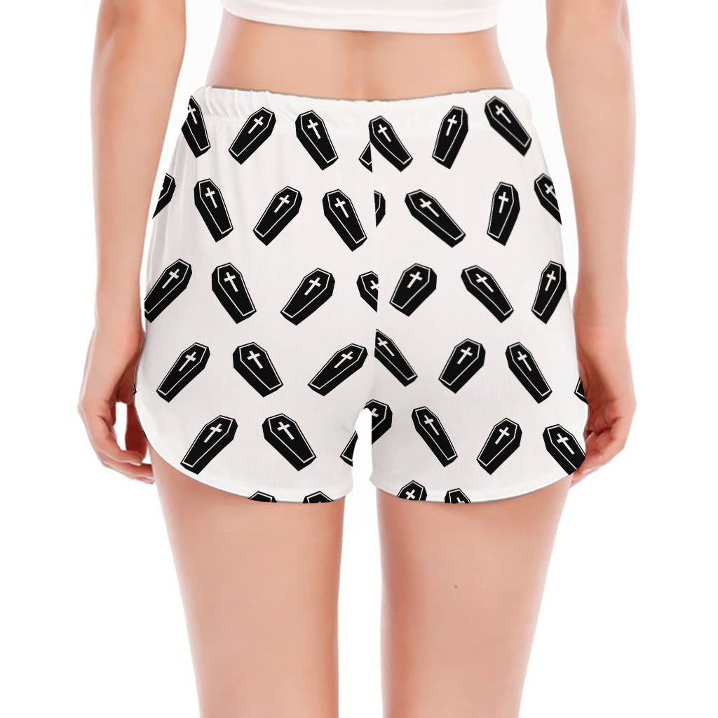 Black And White Coffin Pattern Print Women's Split Running Shorts