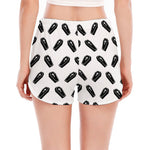 Black And White Coffin Pattern Print Women's Split Running Shorts