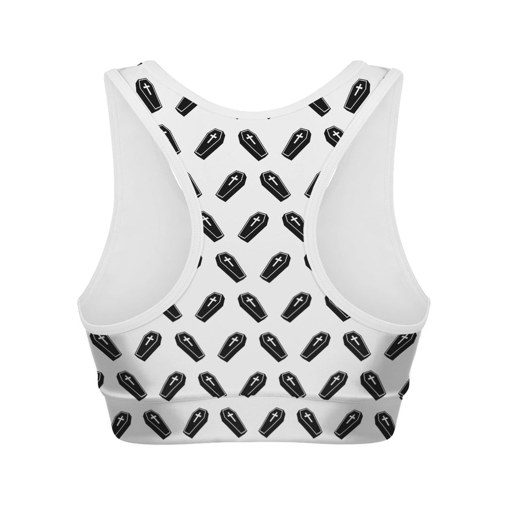 Black And White Coffin Pattern Print Women's Sports Bra