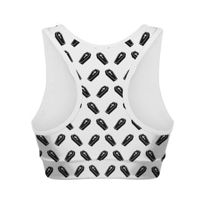 Black And White Coffin Pattern Print Women's Sports Bra